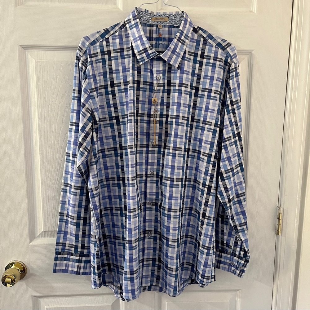 NWT Men's Blue Plaid Button-Down Shirt, XL